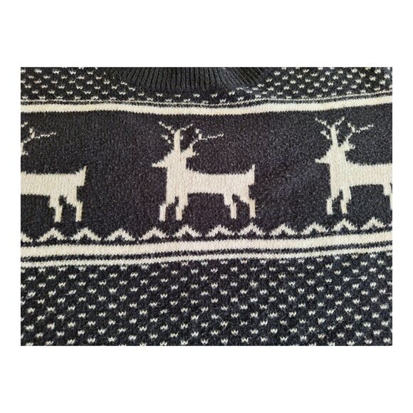 Old Navy Sweater Holiday Reindeer Fair Isle Cotton Blend Black White size XXL - Picture 4 of 11